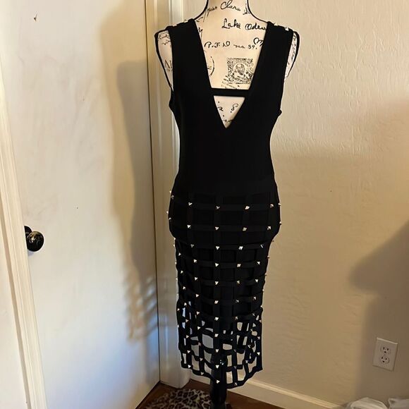 Bebe Black Sia Cage Bandage Embellished Dress - Picture 4 of 16